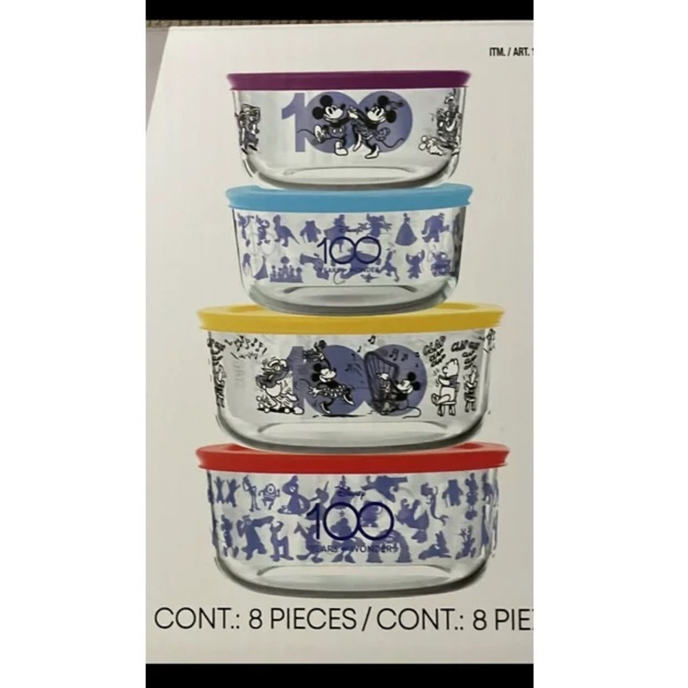 Disney 100 Years of Mickey & Minnie Mouse 8pc Decorated Glass Food Storage - Picture 3 of 4